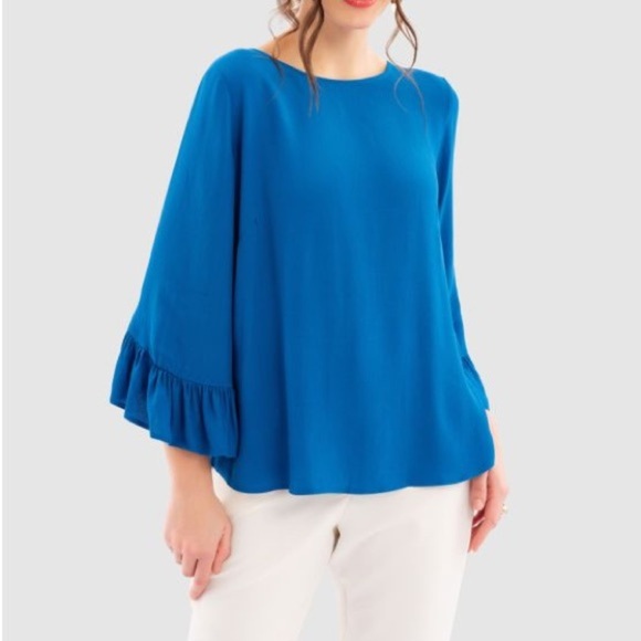 Zara Basic Blue Frill Cuff Blouse - Picture 1 of 4